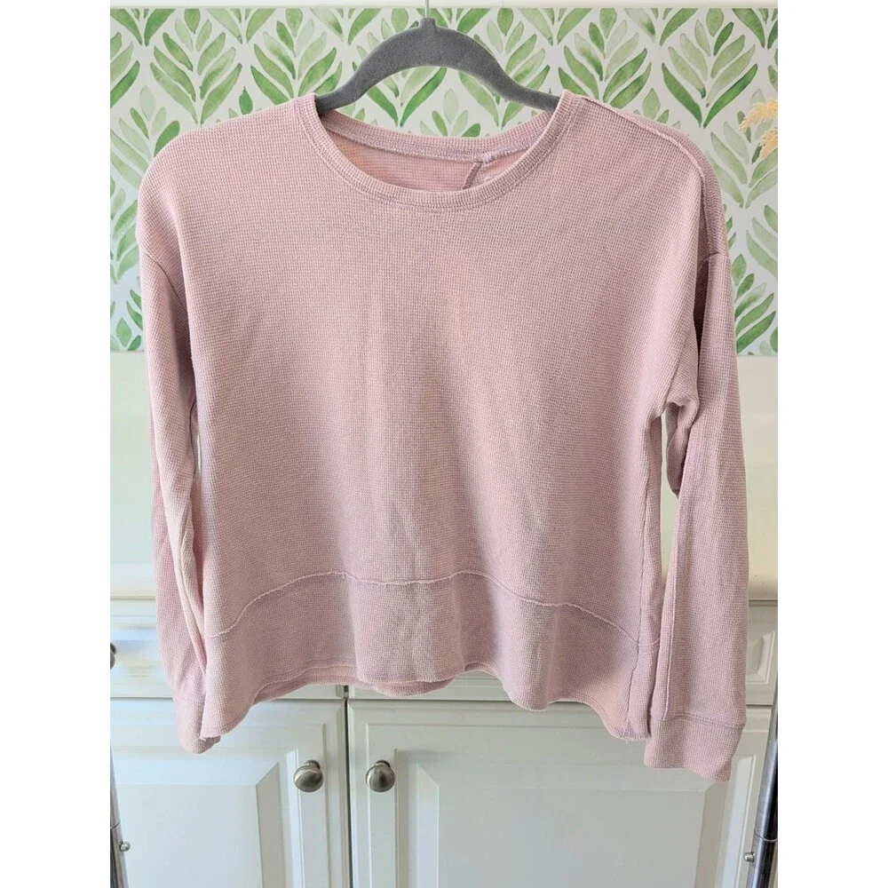 Ballet Pink Osh'Kosh Waffle Knit Long Sleeve Raw Hem Top 14 Girl's Boxy Flowy